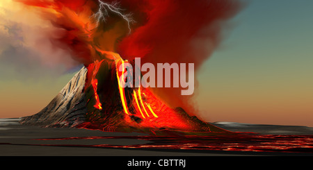 Il vulcano Kilauea erutta sull'isola di Hawaii con pennacchi di fuoco e fumo. Foto Stock