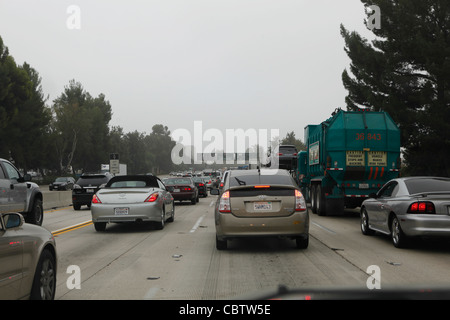 California Interstate 405 freeway di Los Angeles commutare il traffico parcheggio LA Foto Stock