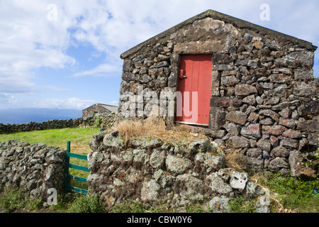 Vila Nova do Corvo, l'isola del Corvo, il più piccolo e isolato isole delle Azzorre. Fienile, isola di agricoltura Foto Stock