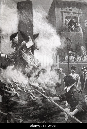 Eretici, apostati, streghe o non credenti in palio durante l'Inquisizione spagnola Spagna. Illustrazione o incisione vintage Foto Stock