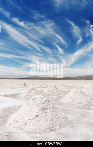 Pile di sale scavate fino sul Salar de Uyuni Bolivia Foto Stock