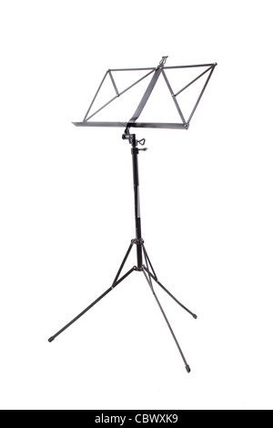 Music stand con note di pianoforte isolati su sfondo bianco Foto Stock