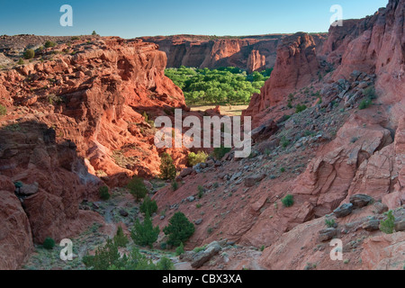 Canyon De Chelly dal tunnel si affacciano all'alba, Canyon De Chelly National Monument, Navajo Indian Reservation, Arizona, Stati Uniti d'America Foto Stock