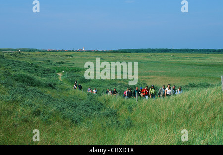 Percorso a piedi nella natura costiera riserva Flinthörn NSG sulla East Frisone isola di Langeoog in Germania il Wadden Sea Foto Stock