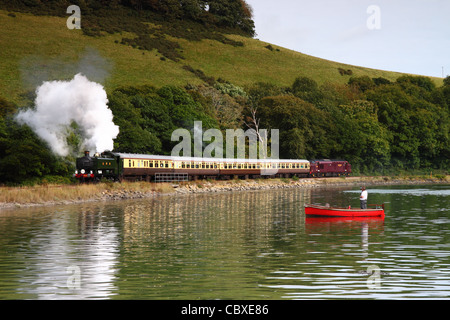 Un treno a vapore sulla valle di Looe Linea, Cornwall. Foto Stock