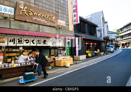 NARITA, Giappone - Una strada vicino al tempio Naritasan Shinshoji, fiancheggiata da negozi e ristoranti tradizionali. Questa zona pittoresca, popolare tra i turisti e i viaggiatori con scalo al vicino aeroporto internazionale di Narita, offre un assaggio dell'autentica cultura e della cucina giapponese appena fuori Tokyo. Foto Stock