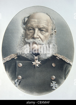 Ritratto di Guglielmo i di Germania e Prussia, Guglielmo Friedrich Ludwig (1797-1888) Imperatore di Germania (1871-88) e Re di Prussia (1861-88). Illustrazione o incisione vintage Foto Stock