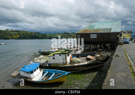 Il Cile. Isola di Chiloe. Palafitte in Dalcahue. Foto Stock
