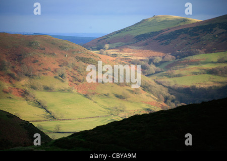 Vista attraverso le colline Stretton, Church Stretton, Inghilterra Foto Stock