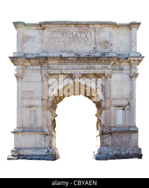 Arco di Tito nel foro romano isolato su bianco Foto Stock