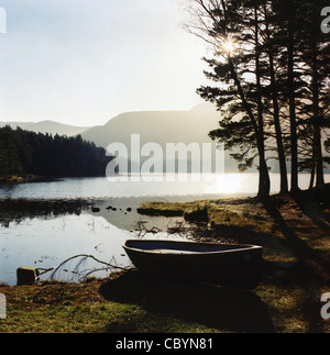 Loch un Eilein sul Rothiemurcus station wagon, vicino a Aviemore in Cairngorm Parco Nazionale di Scozia è famosa per il suo castello in rovina Foto Stock