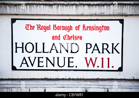 Holland Park Avenue, London, W11, Regno Unito strada segno Foto Stock