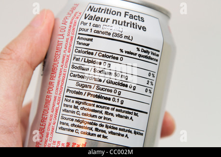 Etichetta nutrizionale diet Coke può coca cola Foto Stock