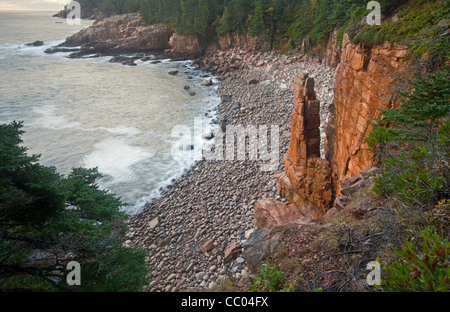 Guglia di roccia in un monumento insenatura nel parco nazionale di Acadia, Maine, Stati Uniti d'America Foto Stock