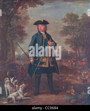 Sir Robert Walpole statista inglese, 1° Conte di Orford, con hounds Foto Stock