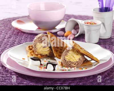 Waffels con gelato Foto Stock