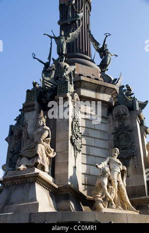 Mirador de Colón "monumento di Colombo' Statua in Placa del Portal de la Pau, Barcellona Catalonia Spagna Foto Stock