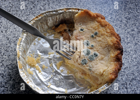 La torta di mele con zone di stampo batteri che crescono sulla sua crosta ri cottura IGIENE ALIMENTARE Cibo malattia PRESERATIVES vendere per date, Regno Unito Foto Stock