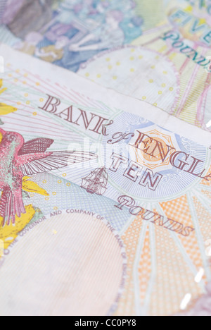 Macro immagine della banca inglese note. Focus su £10 nota. Foto Stock