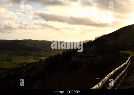 Tramonto su dolci colline del Peak District Foto Stock
