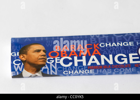 Barack Obama cambiare barrette di cioccolato campagna politica in esecuzione per il Presidente degli Stati Uniti d'America Foto Stock