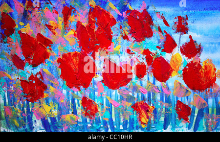Abstract fiori rosso dipinto su tela con colori acrilici.dipingo questa immagine nel 2010. Foto Stock