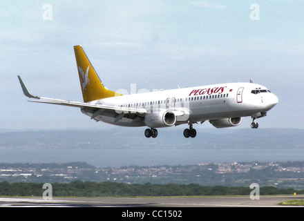 Pegasus Airlines Boeing 737-800 (turco la registrazione TC-AAP) atterra all'Aeroporto Internazionale di Bristol, Bristol, Inghilterra. Foto Stock