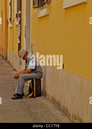 Lettore di fisarmonica in appoggio su una strada di Roma Foto Stock