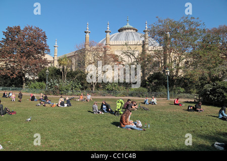 La cupola di Brighton Museum & Art Gallery e il Royal Pavilion Gardens in Brighton, East Sussex, Regno Unito. Foto Stock