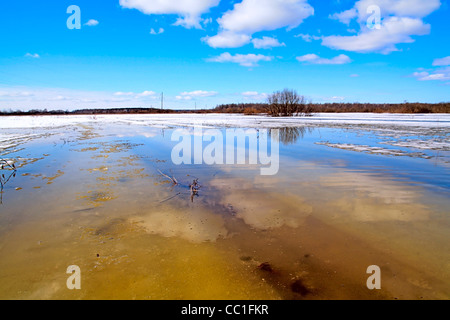 Strada rurale sotto acqua di sorgente Foto Stock