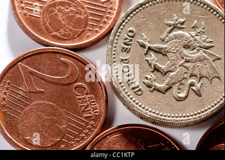 Sterlina britannica circondato da euro simboleggia brexit Foto Stock