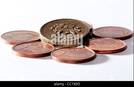 Sterlina britannica circondato da euro simboleggia brexit Foto Stock