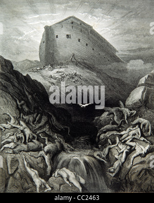 L'Arca di Noè e il Diluvio, incisione di Gustave Doré, 1866 Foto Stock