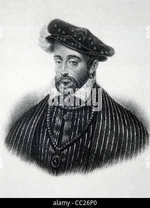 Ritratto di Enrico II di Francia (1519-1559) Re di Francia (1547-1559). Illustrazione o incisione vintage Foto Stock