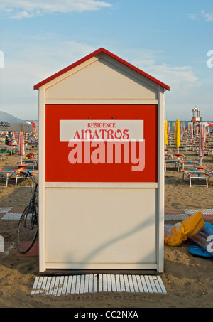 Beach Hut a Spiaggia di Ponente spiaggia, Caorle, Veneto, Italia Foto Stock