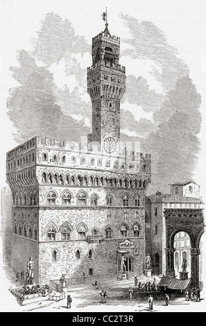 Il Palazzo Vecchio, Firenze, Toscana, Italia nel tardo XIX secolo. Foto Stock