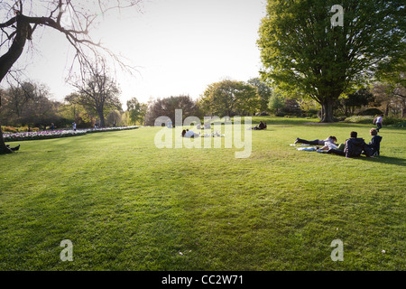 Persone rilassante sotto il sole di primavera in Hyde Park, Londra. Foto Stock