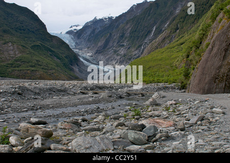 La retrazione del Ghiacciaio Franz Josef Westland Tai Poutini National Park Isola del Sud della Nuova Zelanda Foto Stock