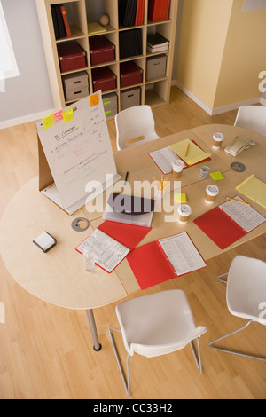 Stati Uniti, California, Los Angeles, tavolo e accessori per ufficio dopo la sessione di brainstorming Foto Stock