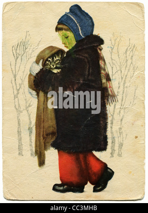 Unione Sovietica - circa 1958: cartolina stampato in URSS mostra foto di artista Vladimir Lebedev - Amici, circa 1958 Foto Stock