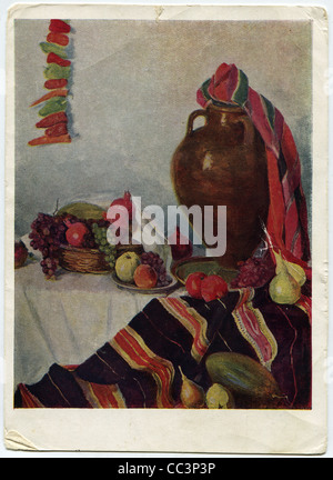 Unione Sovietica - circa 1960: cartolina stampato in URSS mostra pittura da Merhi Abegyan - Autunno Still Life , circa 1960 Foto Stock