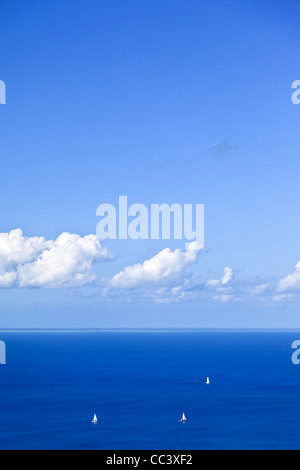 Caraibi, Isole Vergini Britanniche, Virgin Gorda, Gorda Peak National Park, vista di Anegada atollo all'orizzonte Foto Stock