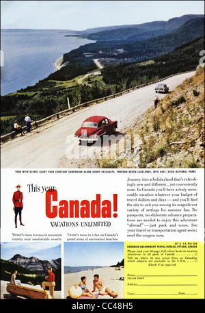 Pagina piena inserzione nella rivista americana cicra 1954 per vacanze in Canada Foto Stock