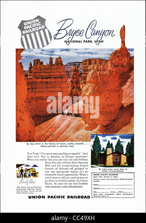 Pagina piena inserzione nella rivista americana cicra 1954 per della Union Pacific Railroad dotate di Bryce Canyon National Park nello Utah Foto Stock