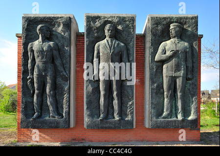 Béla Kun, Jenő Landler, Tibor Szamuely Memorial, Memento Park, Budapest, Ungheria Foto Stock