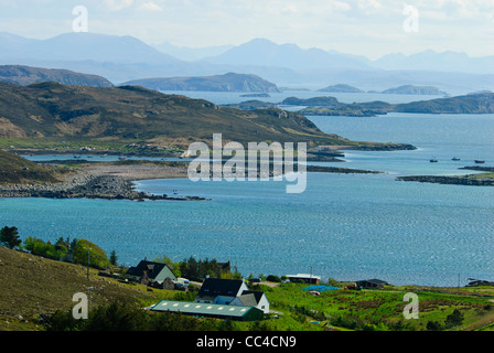 Reiff Village,Crofting Villaggio di Pescatori,Isole d'estate,Ristol Isle,Eilean Mullagrach Wester Ross,Highlands,a nord-ovest della Scozia Foto Stock