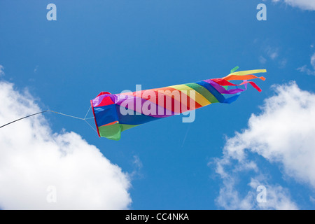 Arcobaleno colorato Wind Spinner contro blu Foto Stock