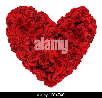 A forma di cuore ad bouquet di rose rosse isolate su sfondo bianco Foto Stock