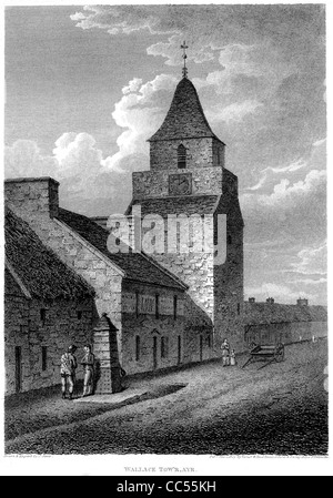 Torre di Wallace Ayr, una incisione da un libro di Robert Burns pubblicato nel 1805 Foto Stock