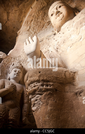 Sculture di Buddha, Grotte di Yungang, Datong, Shanxi , Cina Foto Stock